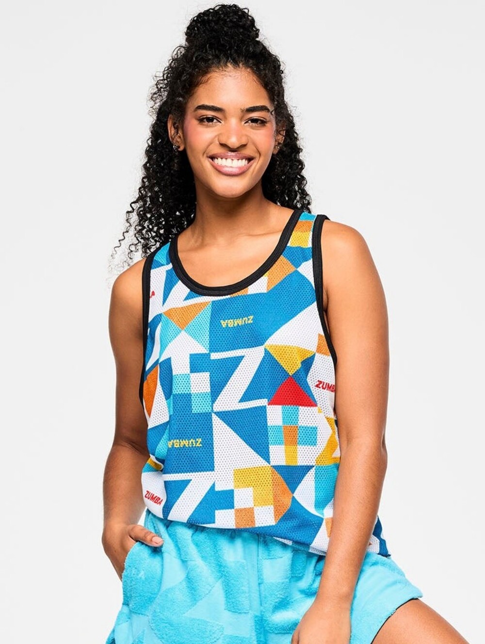 Zumba Mesh Blue,  White Orange Tank Top